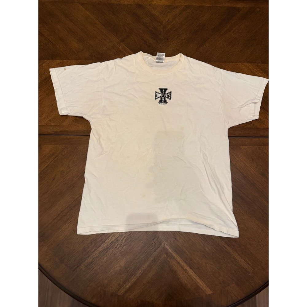 West Coast Choppers Hawaii Waikiki Beach Graphic T-Shirt Mens Large Cream L